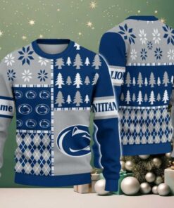 NCAA Penn State Nittany Lions Football Team Xmas Tree Snow Custom Name Ugly Christmas Sweater
