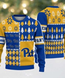 NCAA Pittsburgh Panthers Football Team Xmas Tree Snow Custom Name Ugly Christmas Sweater