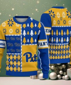 NCAA Pittsburgh Panthers Football Team Xmas Tree Snow Custom Name Ugly Christmas Sweater
