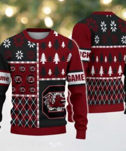 NCAA South Carolina Gamecocks Football Team Xmas Tree Snow Custom Name Ugly Christmas Sweater