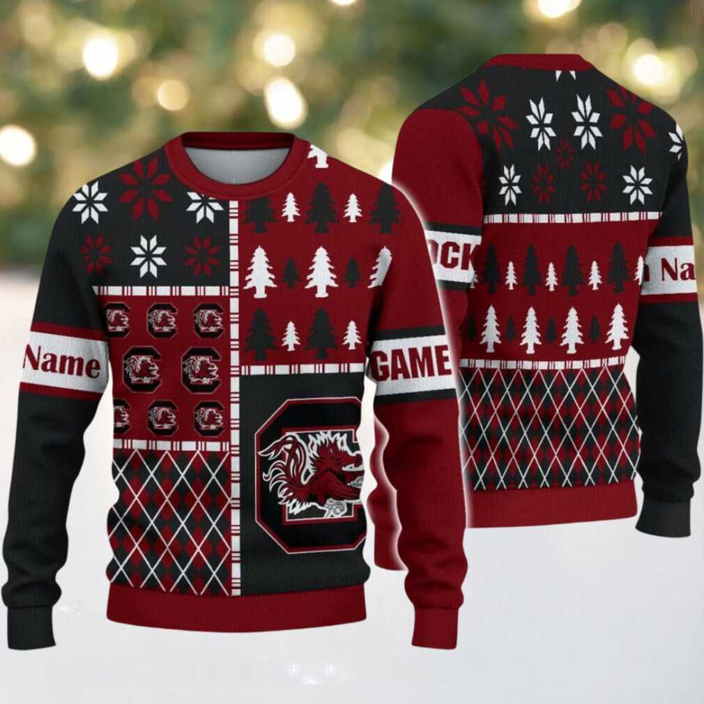 NCAA South Carolina Gamecocks Football Team Xmas Tree Snow Custom Name Ugly Christmas Sweater NCAA South Carolina Gamecocks Football Team Xmas Tree Snow Custom Name Ugly Christmas Sweater