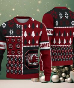 NCAA South Carolina Gamecocks Football Team Xmas Tree Snow Custom Name Ugly Christmas Sweater