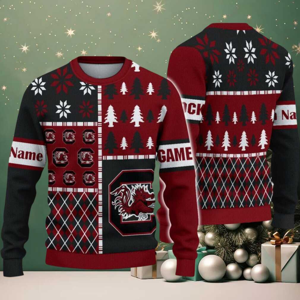 NCAA South Carolina Gamecocks Football Team Xmas Tree Snow Custom Name Ugly Christmas Sweater NCAA South Carolina Gamecocks Football Team Xmas Tree Snow Custom Name Ugly Christmas Sweater