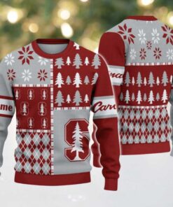 NCAA Stanford Cardinal Football Team Xmas Tree Snow Custom Name Ugly Christmas Sweater
