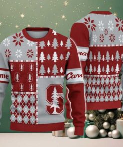 NCAA Stanford Cardinal Football Team Xmas Tree Snow Custom Name Ugly Christmas Sweater