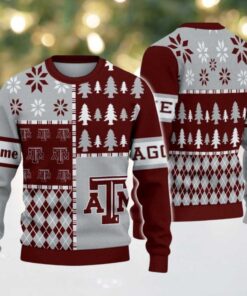 NCAA Texas A&ampM Aggies Football Team Xmas Tree Snow Custom Name Ugly Christmas Sweater