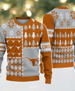 NCAA Texas Longhorns Football Team Xmas Tree Snow Custom Name Ugly Christmas Sweater