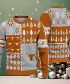 NCAA Texas Longhorns Football Team Xmas Tree Snow Custom Name Ugly Christmas Sweater