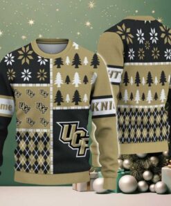 NCAA UCF Knights Football Team Xmas Tree Snow Custom Name Ugly Christmas Sweater