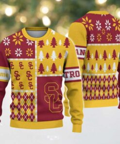 NCAA USC Trojans Football Team Xmas Tree Snow Custom Name Ugly Christmas Sweater