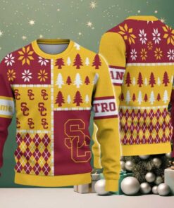 NCAA USC Trojans Football Team Xmas Tree Snow Custom Name Ugly Christmas Sweater