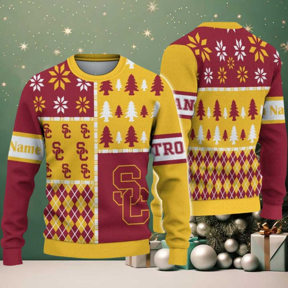 NCAA USC Trojans Football Team Xmas Tree Snow Custom Name Ugly Christmas Sweater NCAA USC Trojans Football Team Xmas Tree Snow Custom Name Ugly Christmas Sweater