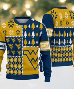 NCAA West Virginia Mountaineers Football Team Xmas Tree Snow Custom Name Ugly Christmas Sweater