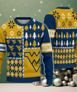 NCAA West Virginia Mountaineers Football Team Xmas Tree Snow Custom Name Ugly Christmas Sweater