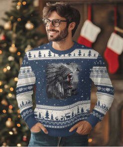Native American Indian Chief Skull Headdress Crow Ugly Christmas Sweater