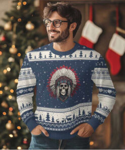 Native American Indian Chief Skull Headdress Ugly Christmas Sweater