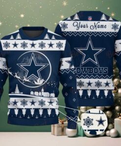Navy Dallas Cowboys NFL Ugly Christmas Sweater   Name Customized