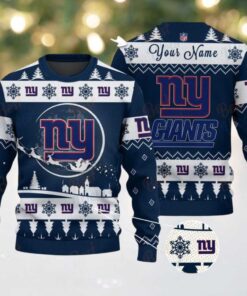 Navy New York Giants NFL Ugly Christmas Sweater   Name Customized