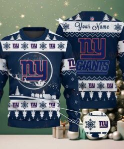 Navy New York Giants NFL Ugly Christmas Sweater   Name Customized