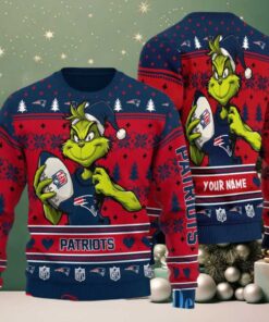 New England Patriots Grinch With Ball NFL Ugly Christmas Sweater New England Patriots Grinch With Ball NFL Ugly Christmas Sweater
