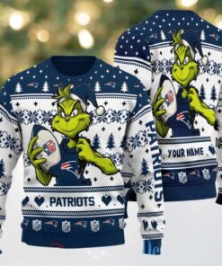 New England Patriots Grinch With Ball NFL Ugly Christmas Sweaters