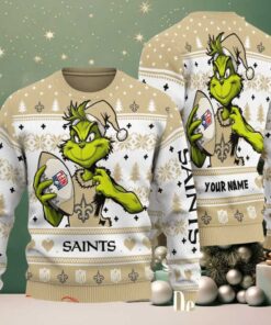 New Orleans Saints Grinch With Ball NFL Ugly Christmas Sweater New Orleans Saints Grinch With Ball NFL Ugly Christmas Sweater