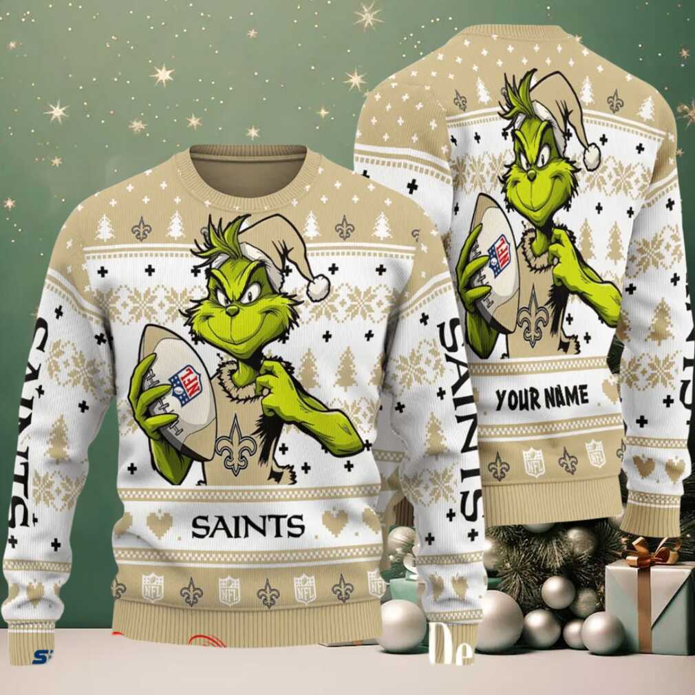 New Orleans Saints Grinch With Ball NFL Ugly Christmas Sweater New Orleans Saints Grinch With Ball NFL Ugly Christmas Sweater
