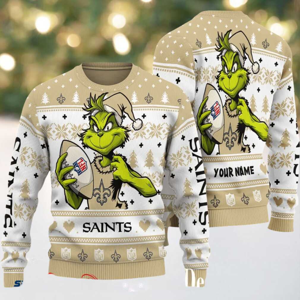New Orleans Saints Grinch With Ball NFL Ugly Christmas Sweater New Orleans Saints Grinch With Ball NFL Ugly Christmas Sweater
