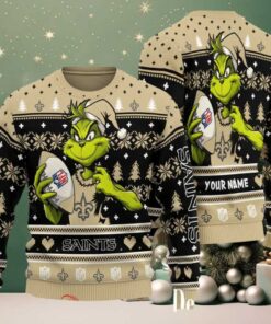 New Orleans Saints Grinch With Ball NFL Ugly Christmas Sweaters New Orleans Saints Grinch With Ball NFL Ugly Christmas Sweaters