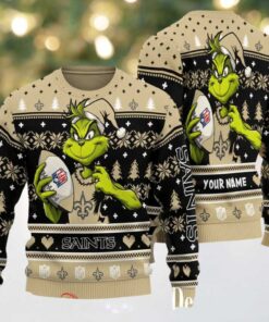 New Orleans Saints Grinch With Ball NFL Ugly Christmas Sweaters