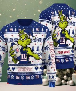 New York Giants Grinch With Ball NFL Ugly Christmas Sweater New York Giants Grinch With Ball NFL Ugly Christmas Sweater
