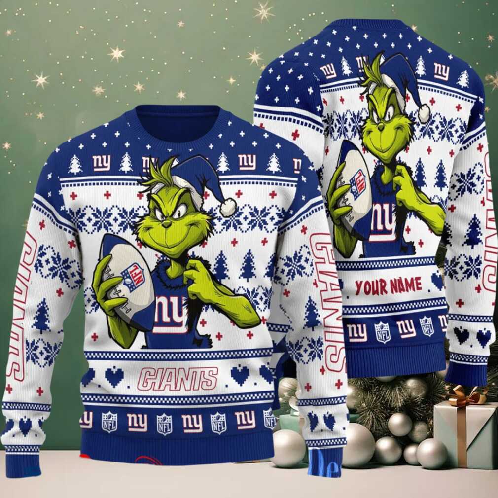 New York Giants Grinch With Ball NFL Ugly Christmas Sweater New York Giants Grinch With Ball NFL Ugly Christmas Sweater