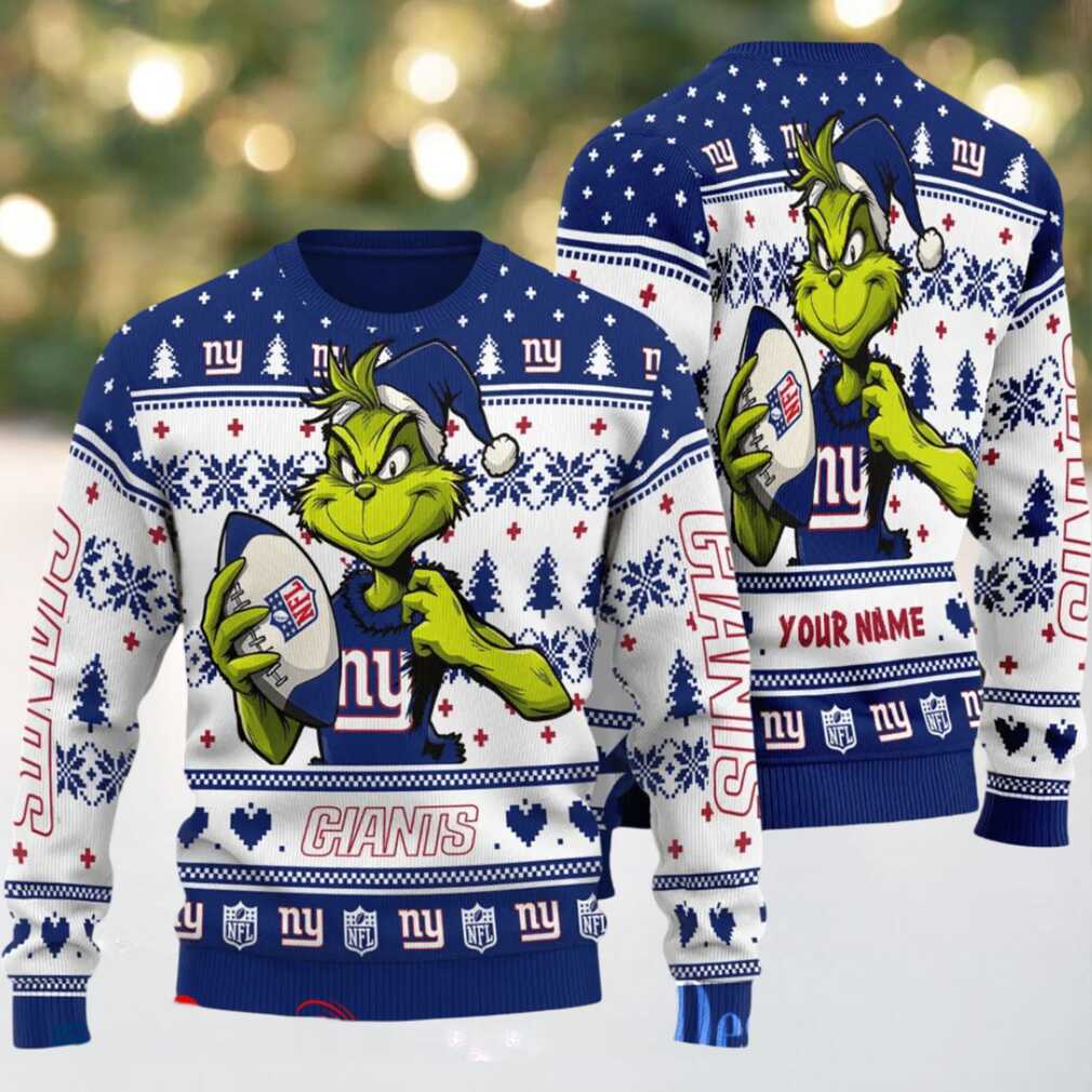 New York Giants Grinch With Ball NFL Ugly Christmas Sweater New York Giants Grinch With Ball NFL Ugly Christmas Sweater