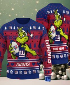 New York Giants Grinch With Ball NFL Ugly Christmas Sweaters New York Giants Grinch With Ball NFL Ugly Christmas Sweaters