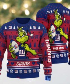 New York Giants Grinch With Ball NFL Ugly Christmas Sweaters