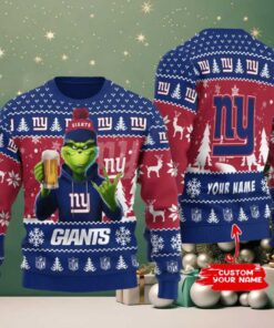 New York Giants Grinch With Beer Ugly Christmas Sweater New York Giants Grinch With Beer Ugly Christmas Sweater