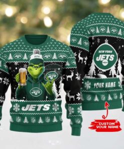 New York Jets Grinch With Beer Ugly Christmas Sweater