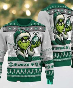 New York Jets Grinch With Ornament Ugly Christmas Sweater