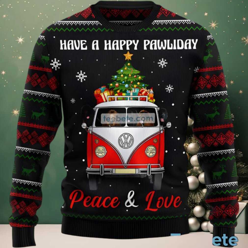 Newfoundland Dogs Peace And Love Ugly Christmas Sweater Womens Black, hoodie, sweater, long sleeve and tank top Newfoundland Dogs Peace And Love Ugly Christmas Sweater Womens Black