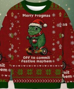 Off to Commit Frogmas Mayhem Ugly Christmas Sweater