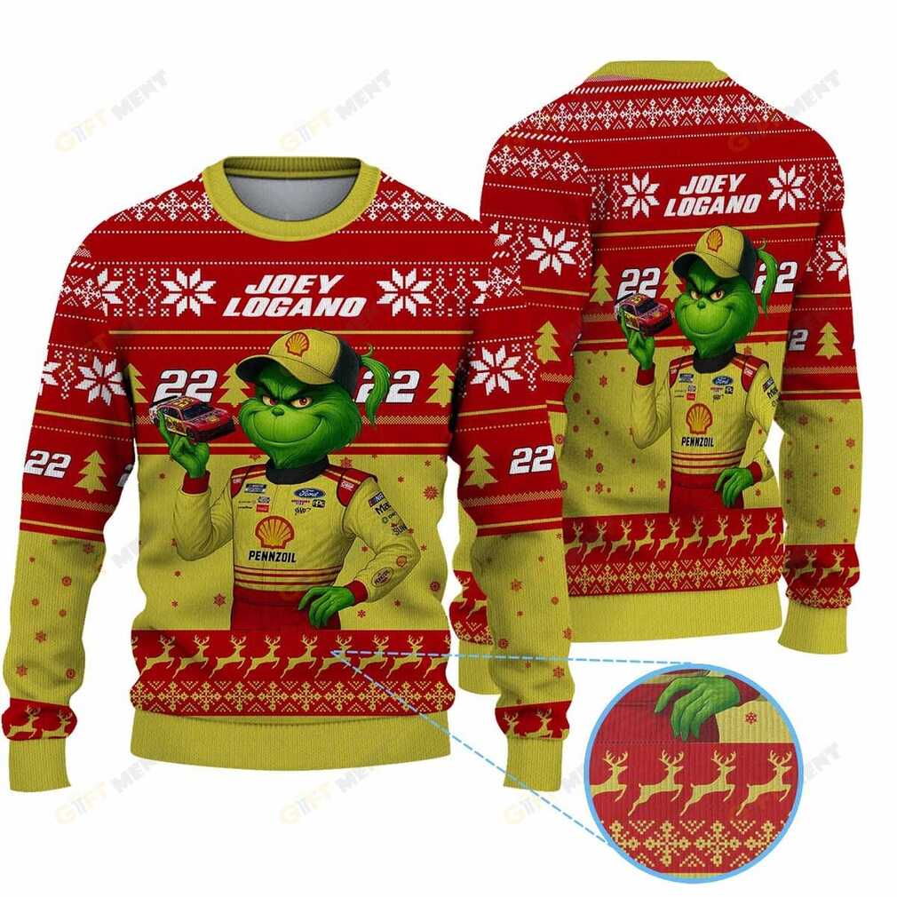 Official Joey Logano Grinch Ugly Sweater Official Joey Logano Grinch Ugly Sweater