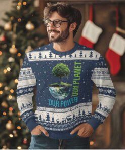 Our Power Our Planet Ugly Christmas Sweater Earth Day 2025