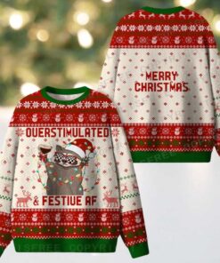 Overstimulated & Festive AF Ugly Christmas Knit Sweatshirt