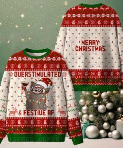 Overstimulated & Festive AF Ugly Christmas Knit Sweatshirt