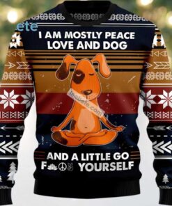 Peace Love And Dog Yoga Ugly Christmas Sweater Blue Funny