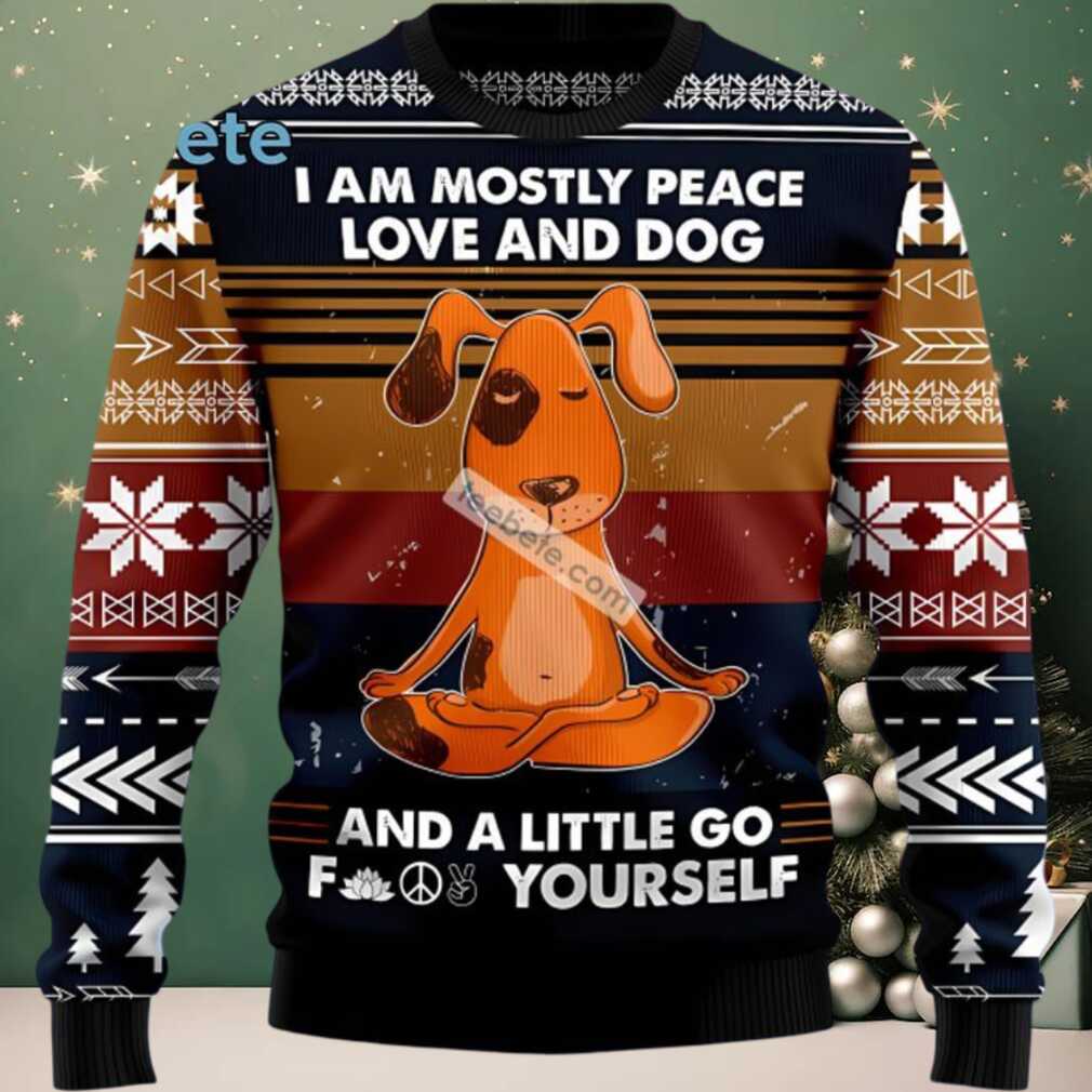 Peace Love And Dog Yoga Ugly Christmas Sweater Blue Funny, hoodie, sweater, long sleeve and tank top Peace Love And Dog Yoga Ugly Christmas Sweater Blue Funny