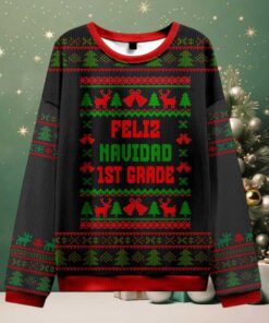 Personalized Grade Feliz Navidad Teacher Ugly Knit Sweatshirt Personalized Grade Feliz Navidad Teacher Ugly Knit Sweatshirt