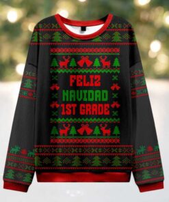 Personalized Grade Feliz Navidad Teacher Ugly Knit Sweatshirt