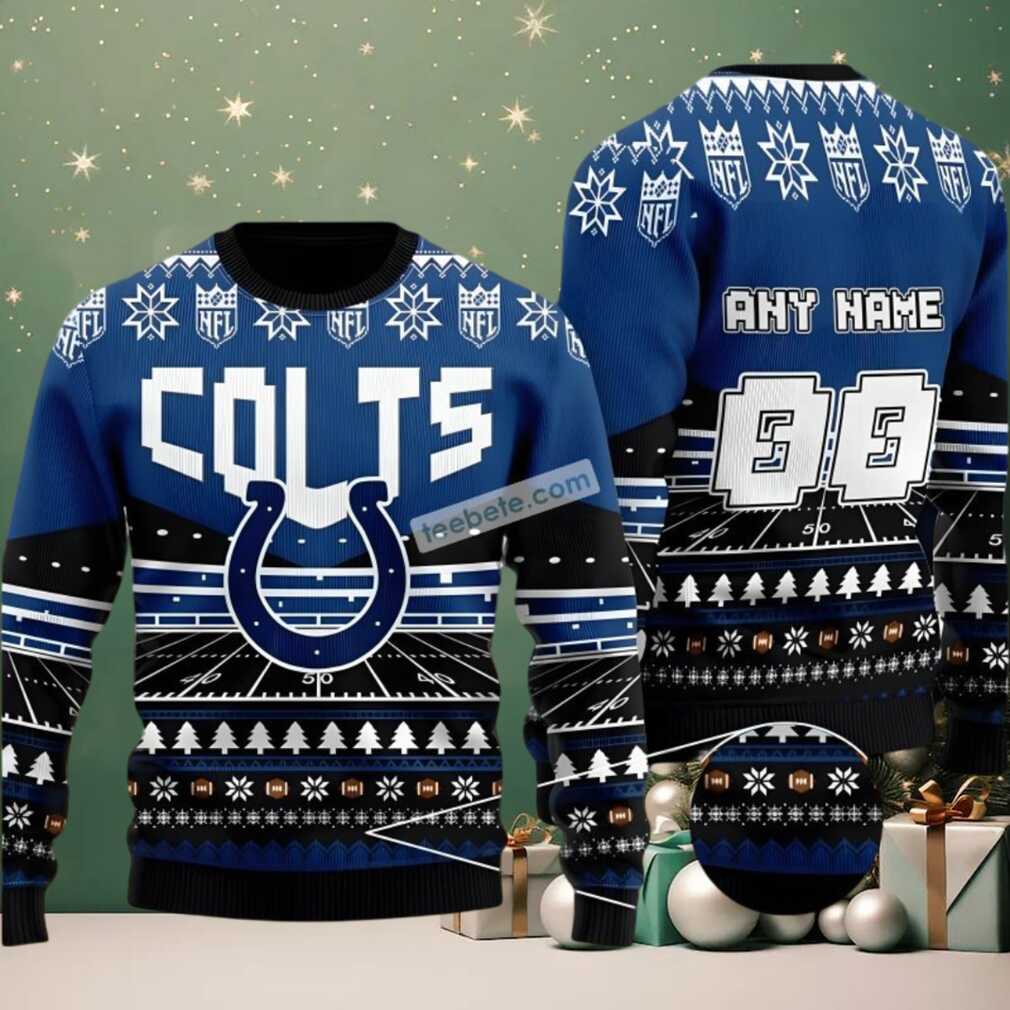 Personalized Indianapolis Colts Custom Name Ugly Xmas Sweater Party Blue Personalized Indianapolis Colts Custom Name Ugly Xmas Sweater Party Blue