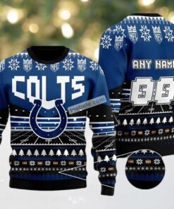 Personalized Indianapolis Colts Custom Name Ugly Xmas Sweater Party Blue